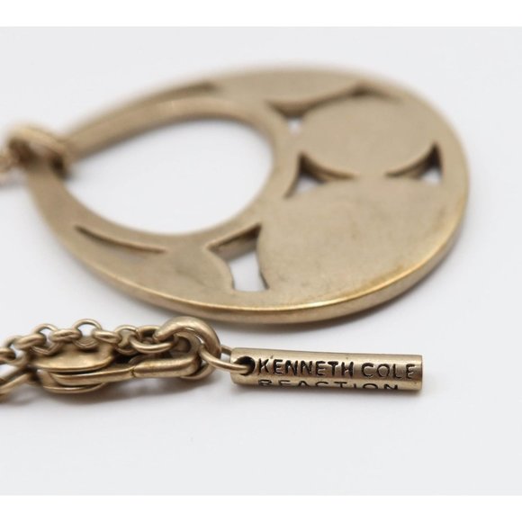 KENNETH COLE REACTION Antiqued Gold Tone Tear Drop Pendant Necklace 20" Boho - Picture 5 of 8